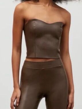 Aritzia Brown Leather Crop Top